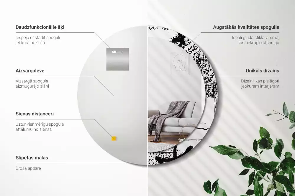 Lustro w okrągłej ramie z nadrukiem w stylu graffiti