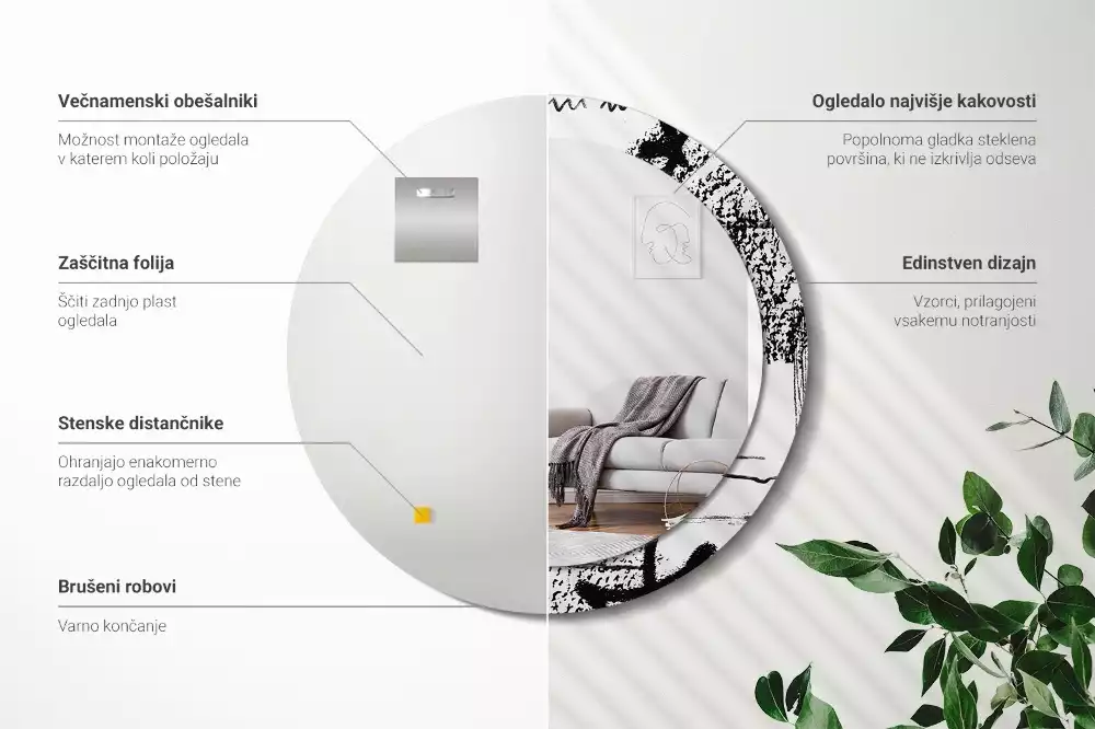 Lustro w okrągłej ramie z nadrukiem w stylu graffiti