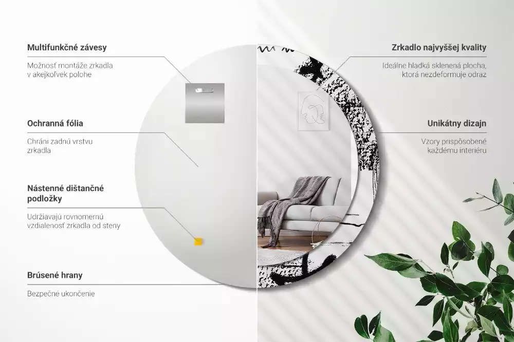 Lustro w okrągłej ramie z nadrukiem w stylu graffiti