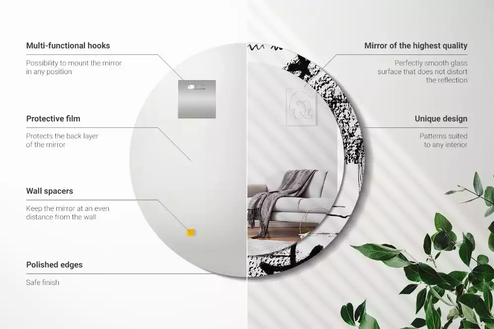 Lustro w okrągłej ramie z nadrukiem w stylu graffiti