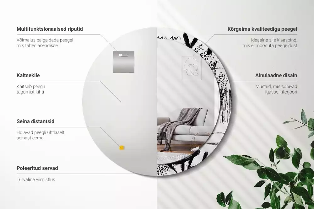 Lustro w okrągłej ramie z nadrukiem w stylu graffiti