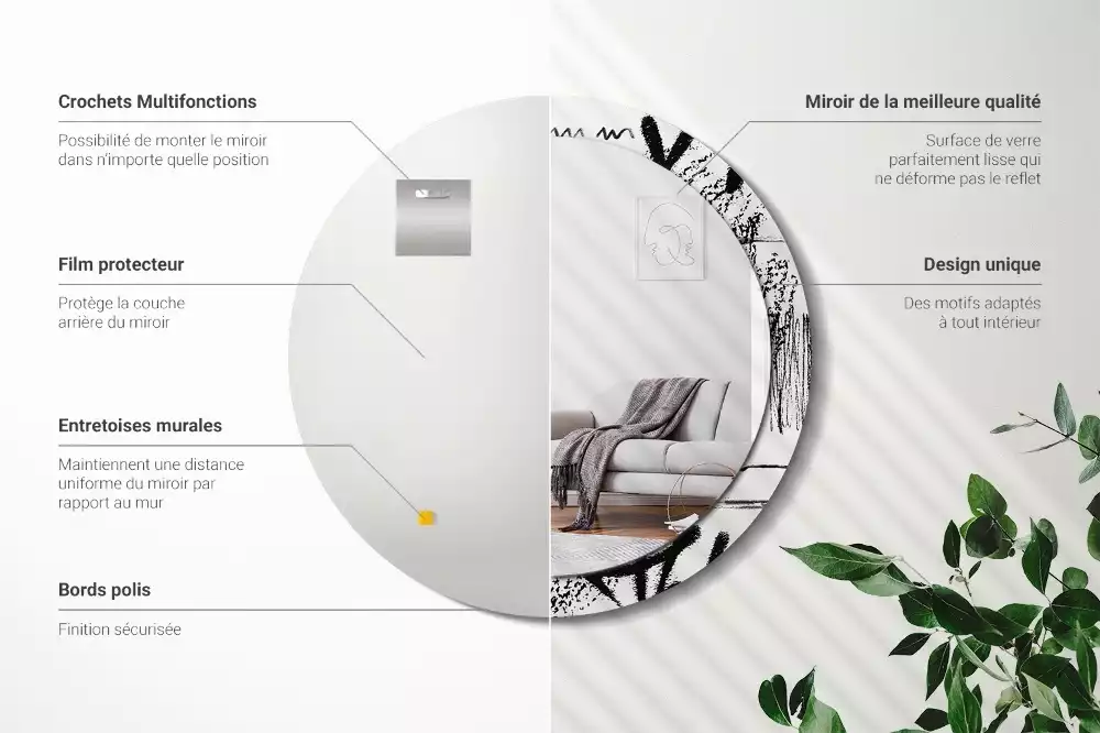 Lustro w okrągłej ramie z nadrukiem w stylu graffiti