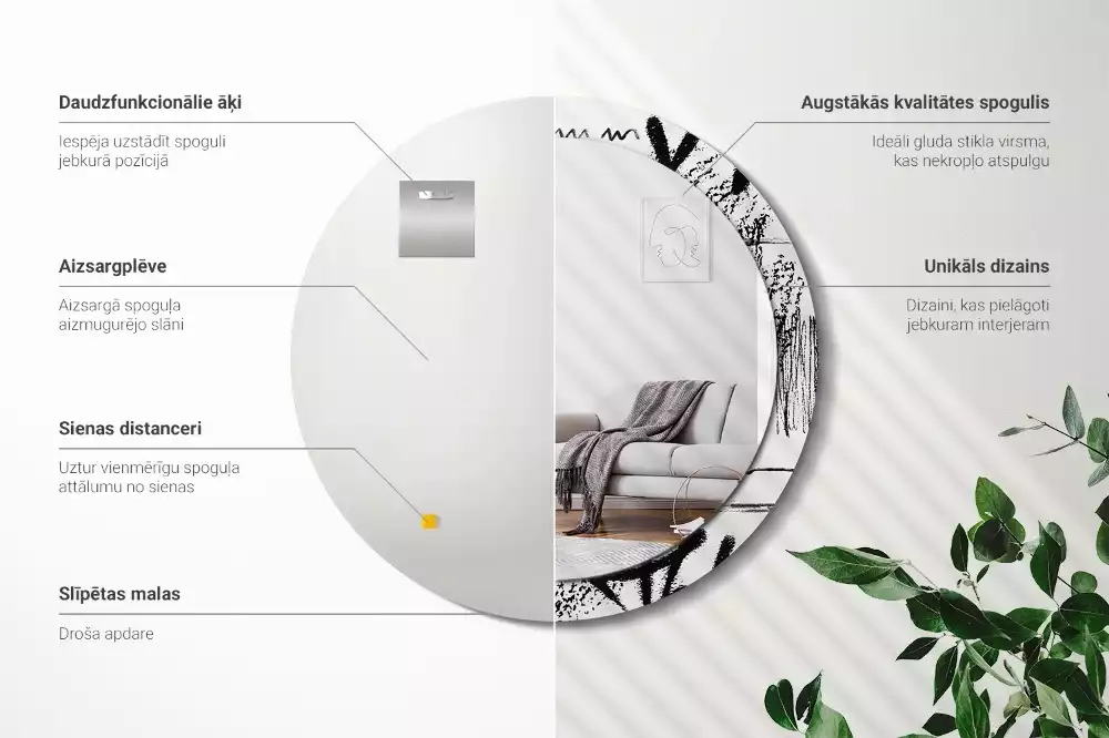 Lustro w okrągłej ramie z nadrukiem w stylu graffiti