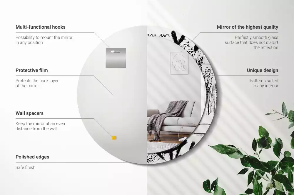 Lustro w okrągłej ramie z nadrukiem w stylu graffiti