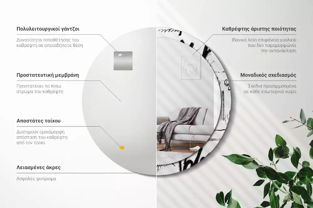 Lustro w okrągłej ramie z nadrukiem w stylu graffiti