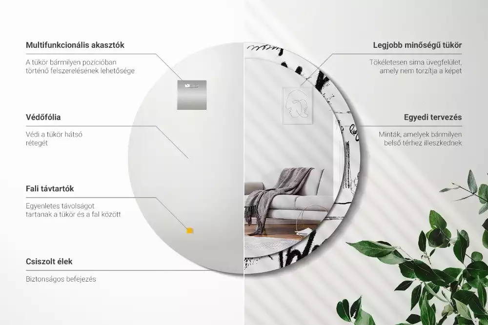 Lustro w okrągłej ramie z nadrukiem w stylu graffiti