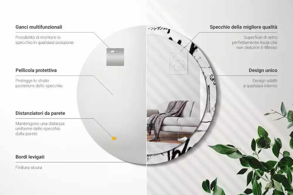 Lustro w okrągłej ramie z nadrukiem w stylu graffiti