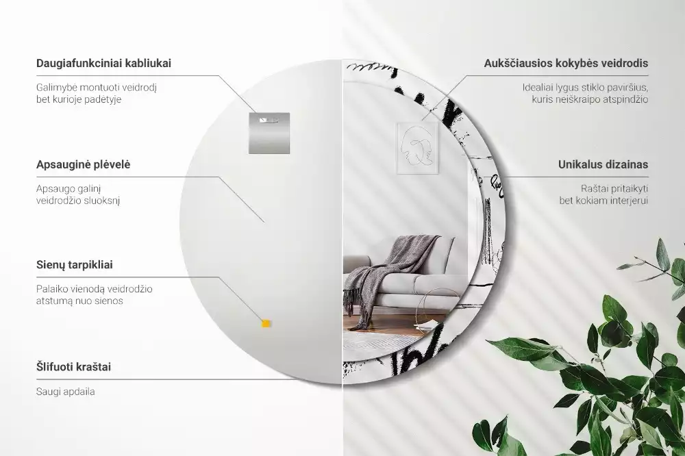 Lustro w okrągłej ramie z nadrukiem w stylu graffiti