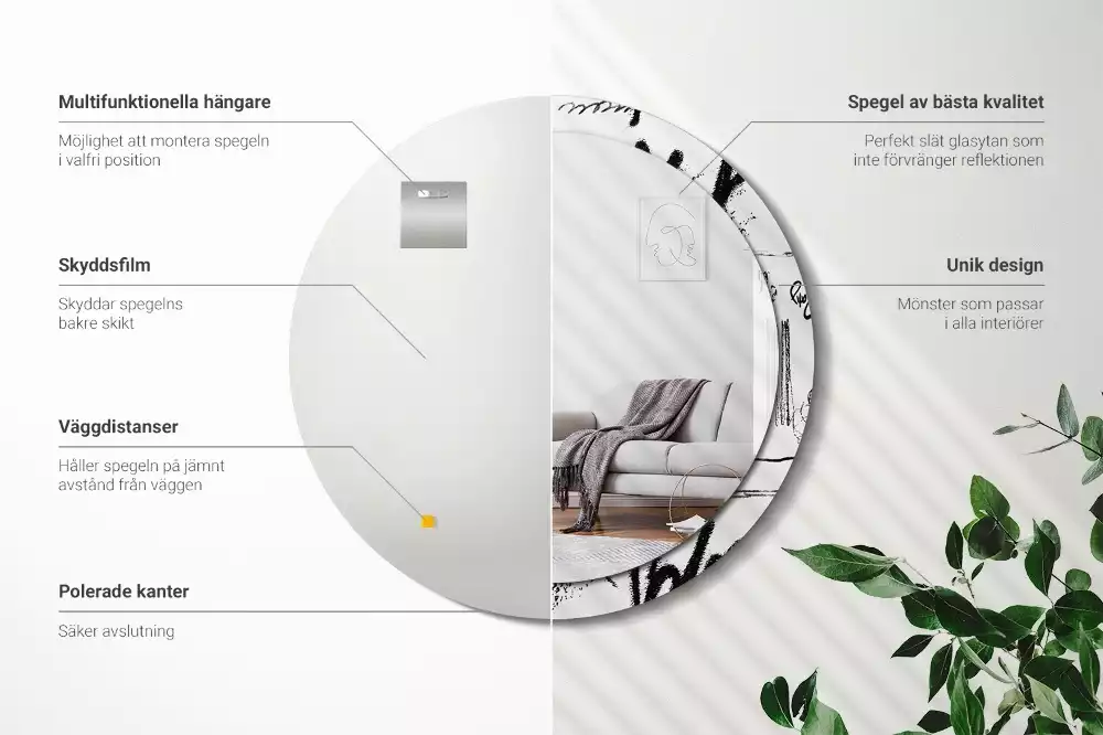 Lustro w okrągłej ramie z nadrukiem w stylu graffiti