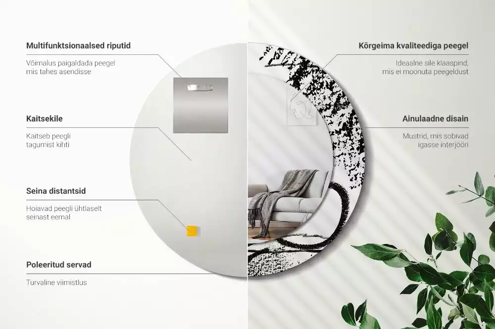 Lustro w okrągłej ramie z nadrukiem w stylu graffiti