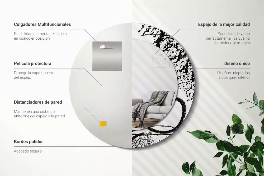 Lustro w okrągłej ramie z nadrukiem w stylu graffiti