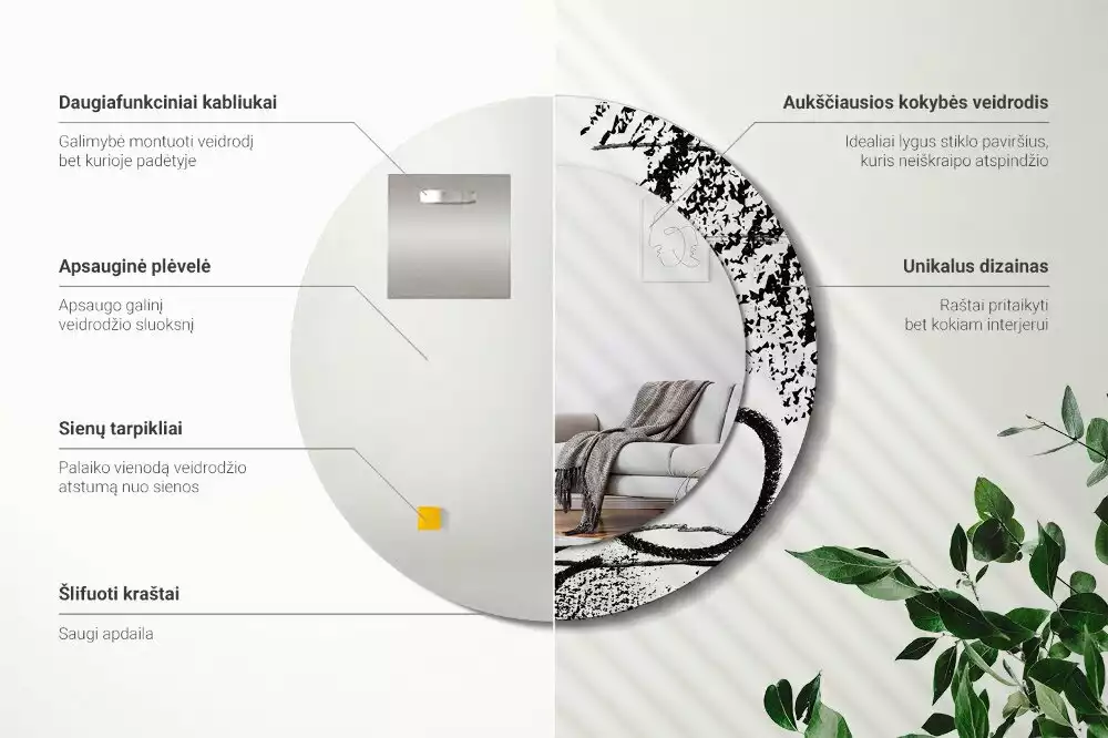 Lustro w okrągłej ramie z nadrukiem w stylu graffiti