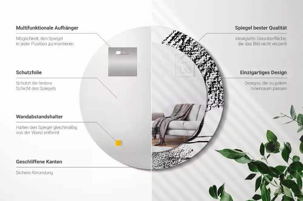 Lustro w okrągłej ramie z nadrukiem w stylu graffiti