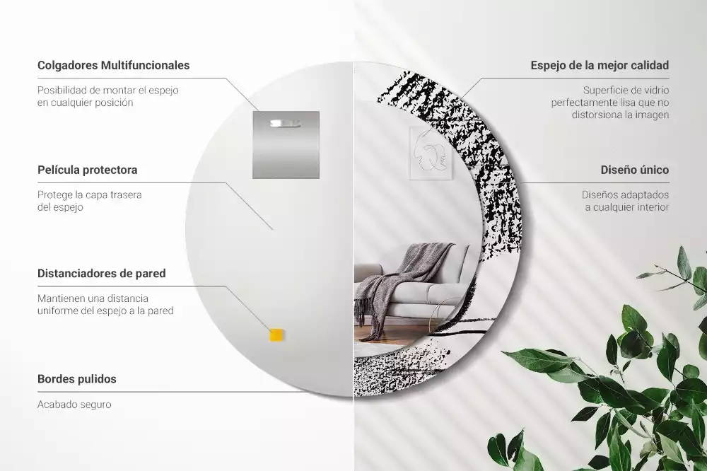 Lustro w okrągłej ramie z nadrukiem w stylu graffiti