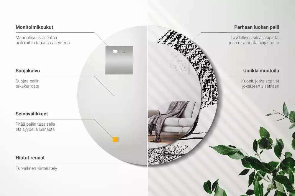 Lustro w okrągłej ramie z nadrukiem w stylu graffiti