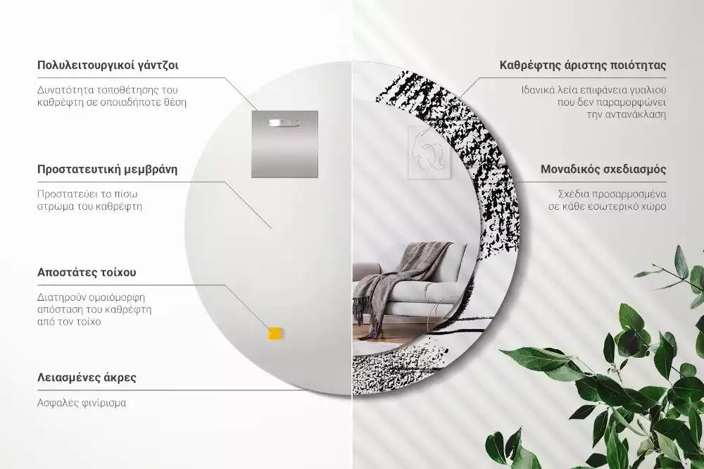 Lustro w okrągłej ramie z nadrukiem w stylu graffiti