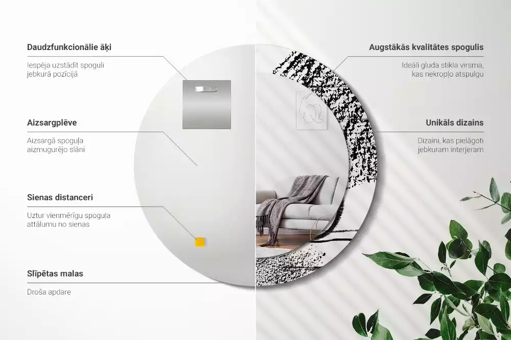 Lustro w okrągłej ramie z nadrukiem w stylu graffiti