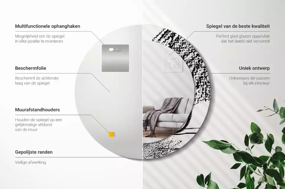 Lustro w okrągłej ramie z nadrukiem w stylu graffiti