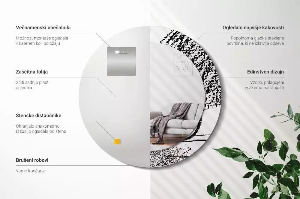 Lustro w okrągłej ramie z nadrukiem w stylu graffiti