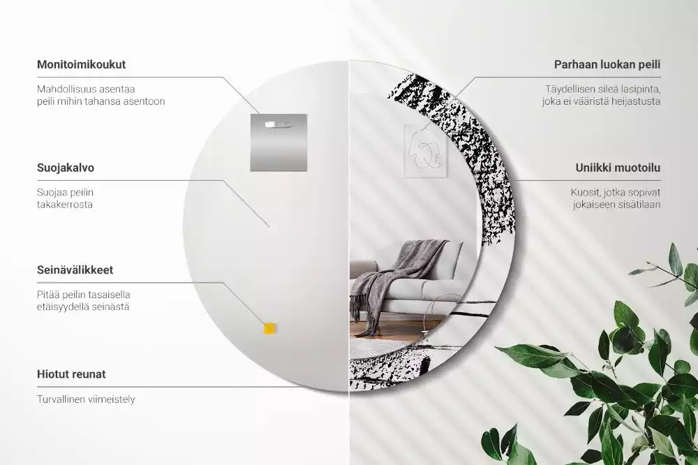 Lustro w okrągłej ramie z nadrukiem w stylu graffiti