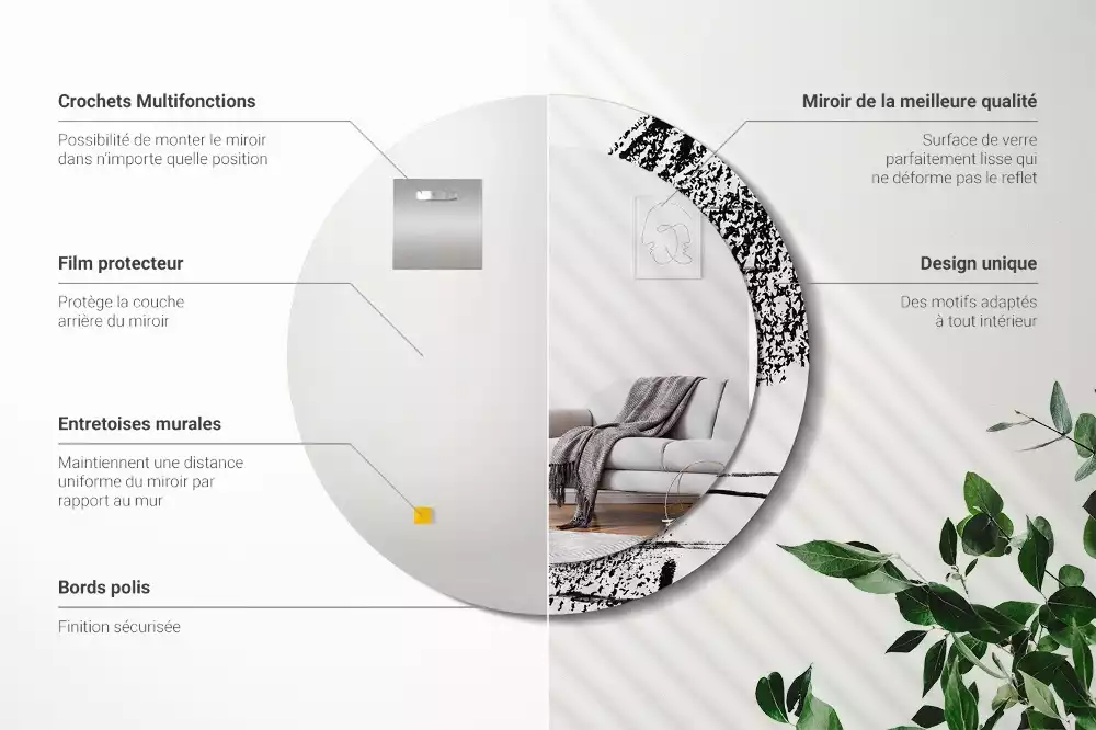 Lustro w okrągłej ramie z nadrukiem w stylu graffiti