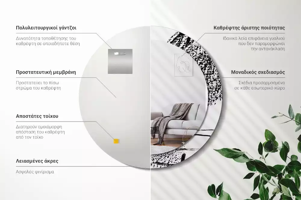 Lustro w okrągłej ramie z nadrukiem w stylu graffiti