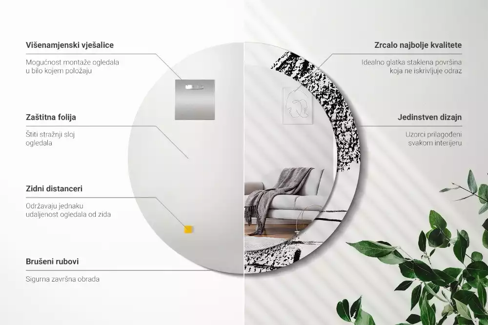 Lustro w okrągłej ramie z nadrukiem w stylu graffiti