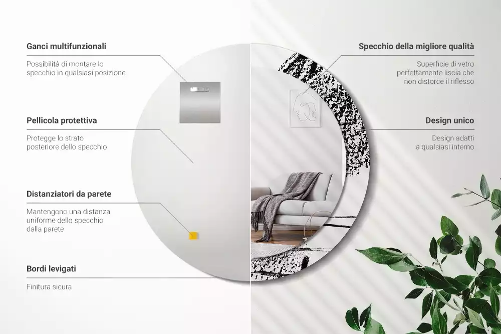 Lustro w okrągłej ramie z nadrukiem w stylu graffiti