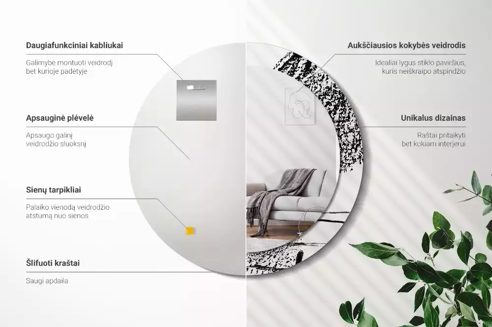 Lustro w okrągłej ramie z nadrukiem w stylu graffiti