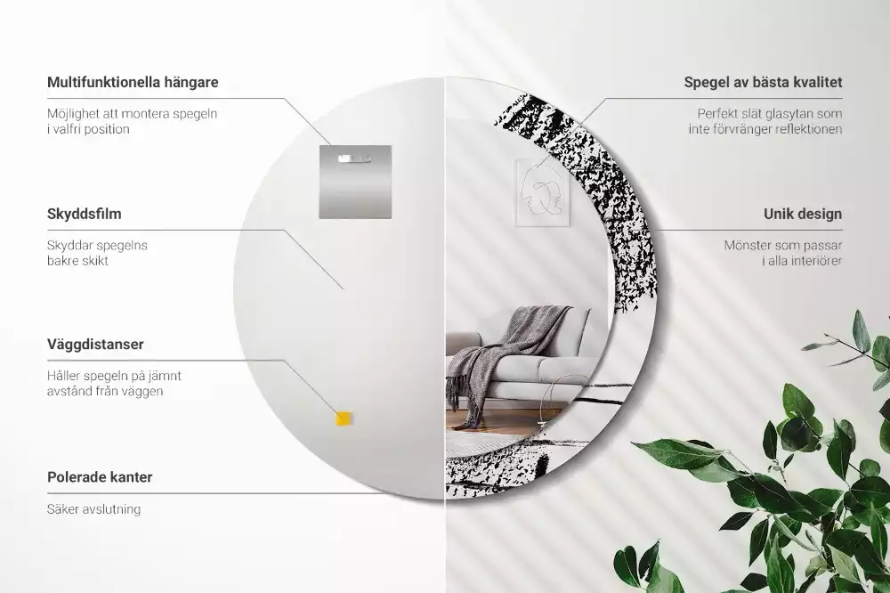 Lustro w okrągłej ramie z nadrukiem w stylu graffiti