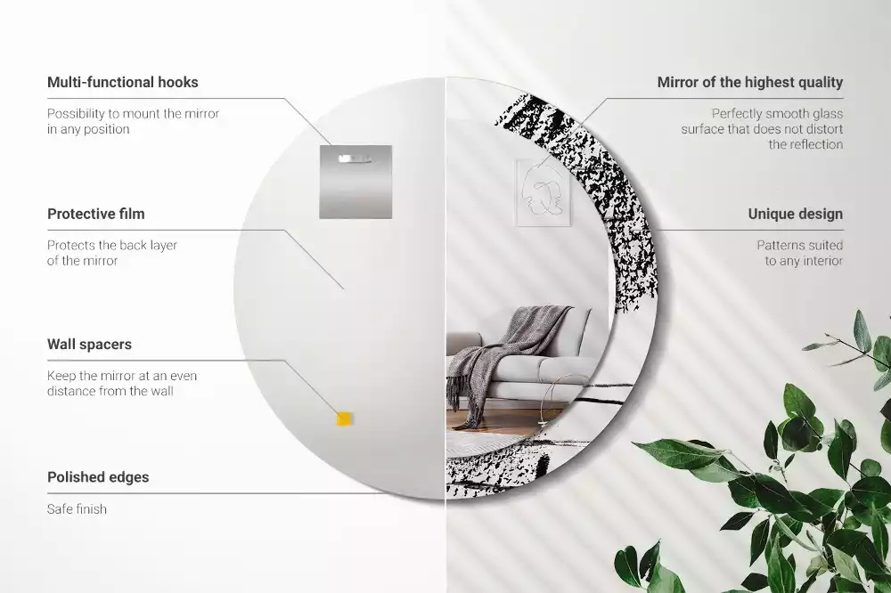 Lustro w okrągłej ramie z nadrukiem w stylu graffiti