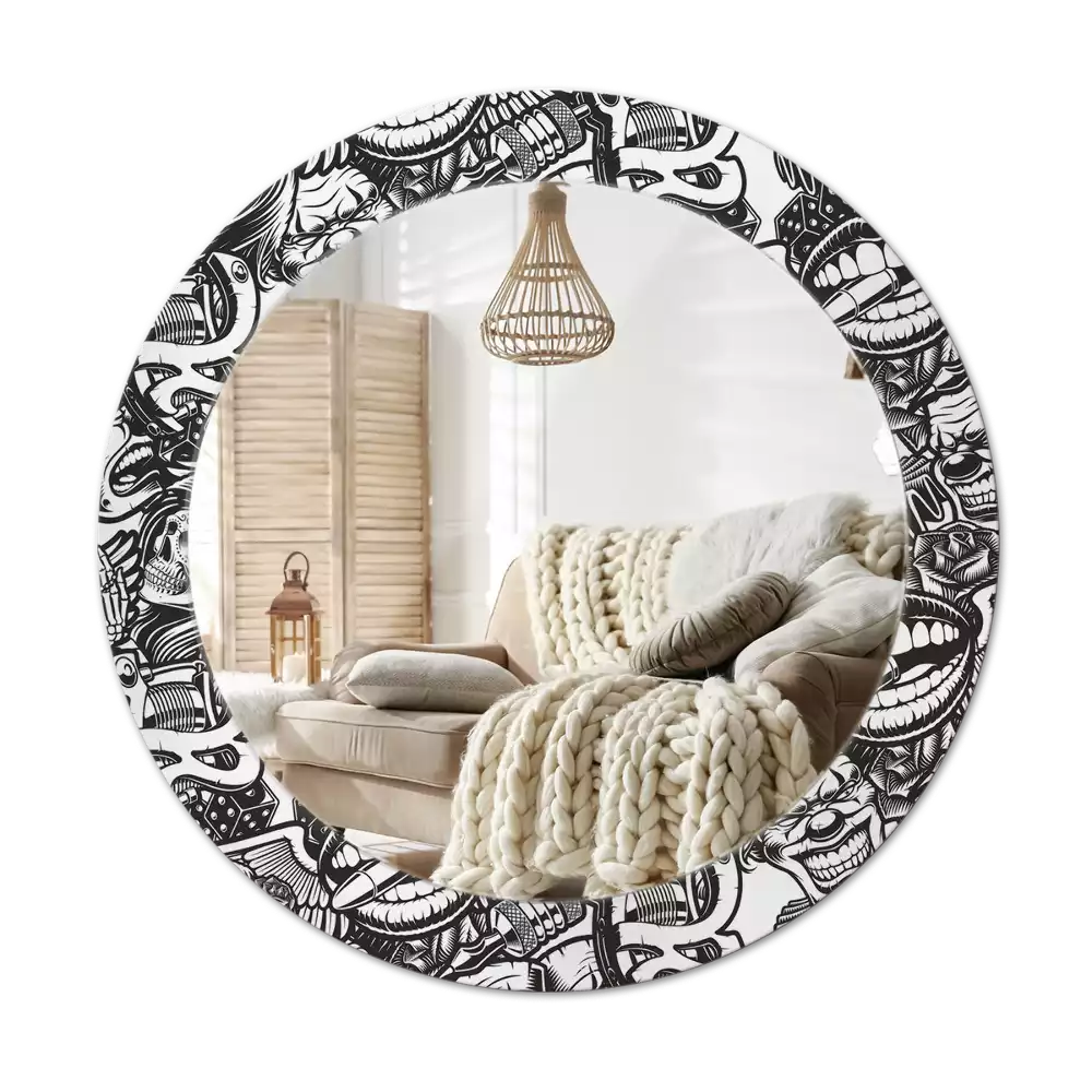 Lustro z drukowaną ramką w motywie klaunów w stylu graffiti