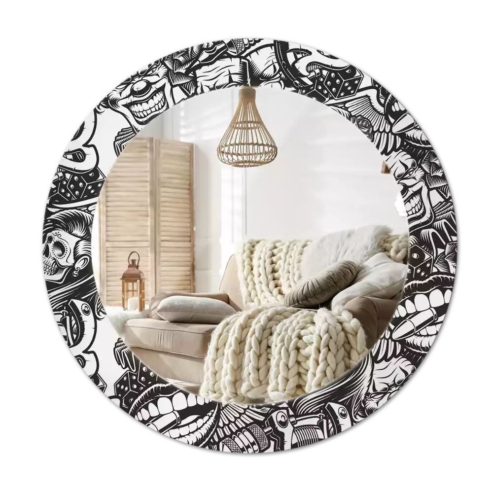 Lustro z drukowaną ramką w motywie klaunów w stylu graffiti