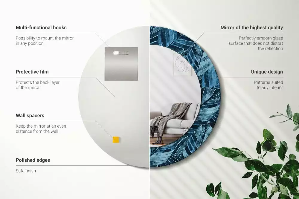 Lustro z drukowaną ramką w motywie liści dżungli