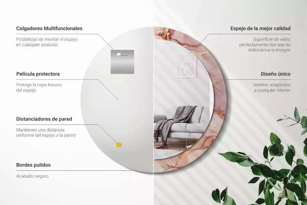 Lustro o okrągłej ramce z drukowanym motywem abstrakcyjnego płynu