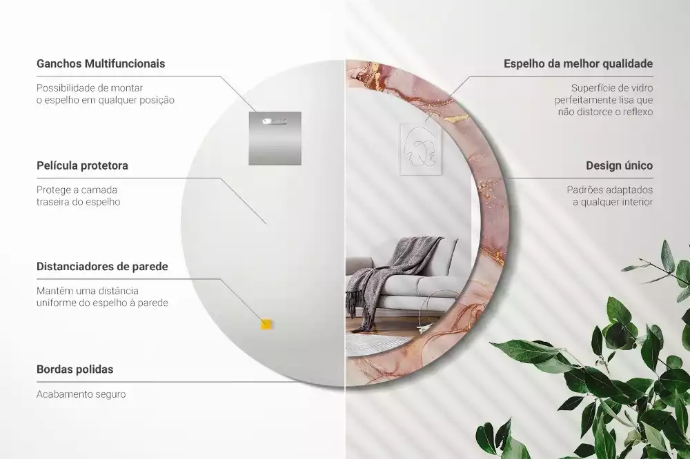 Lustro o okrągłej ramce z drukowanym motywem abstrakcyjnego płynu