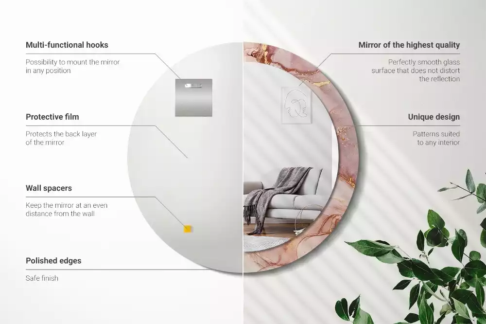 Lustro o okrągłej ramce z drukowanym motywem abstrakcyjnego płynu