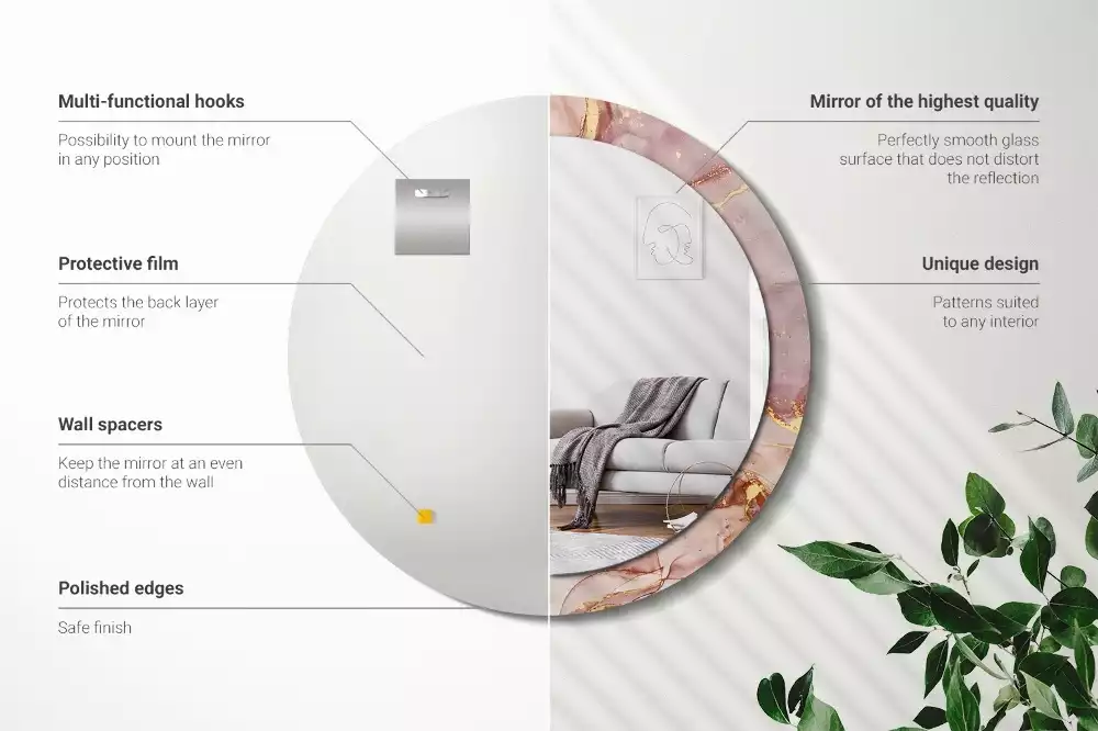 Lustro o okrągłej ramce z drukowanym motywem abstrakcyjnego płynu