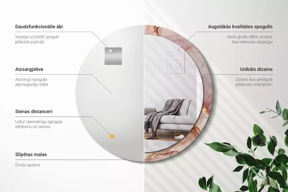 Lustro o okrągłej ramce z drukowanym motywem abstrakcyjnego płynu