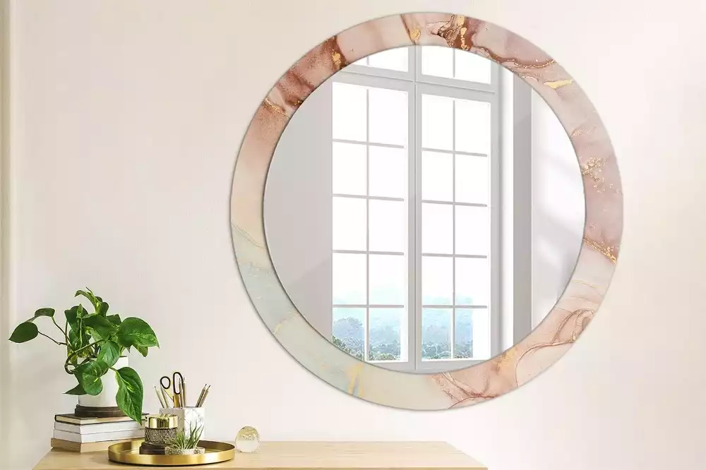 Lustro o okrągłej ramce z drukowanym motywem abstrakcyjnego płynu