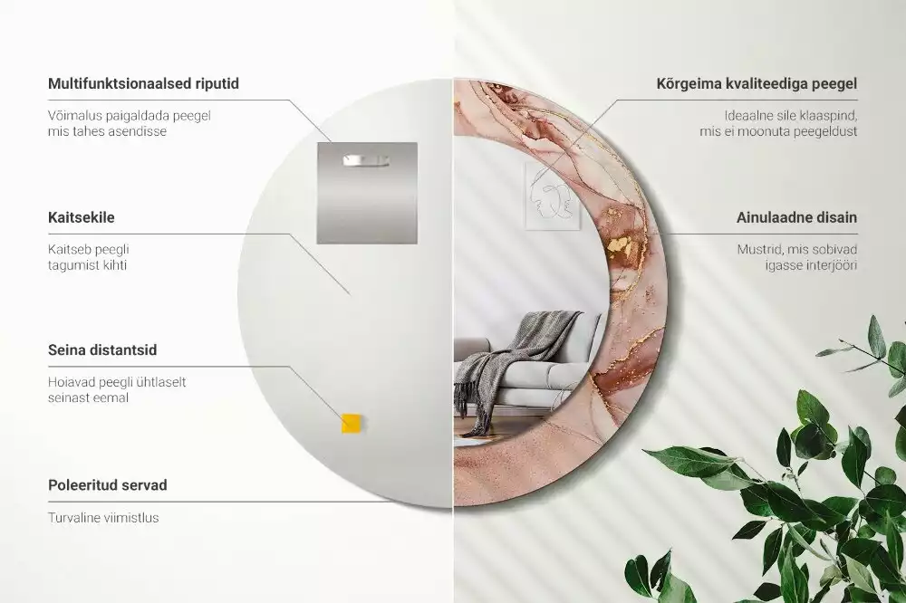 Lustro o okrągłej ramce z drukowanym motywem abstrakcyjnego płynu