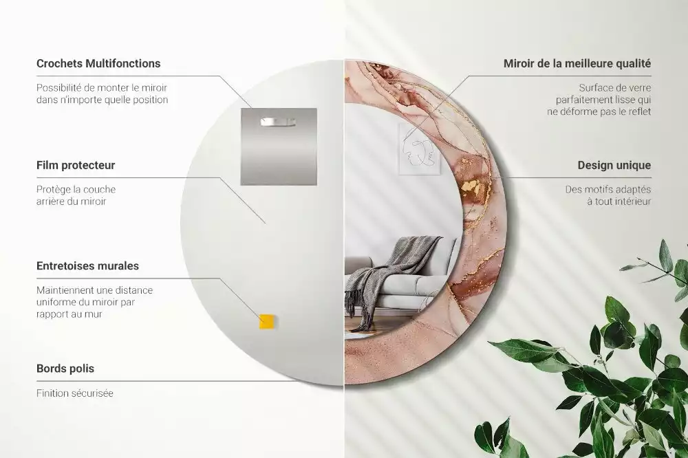 Lustro o okrągłej ramce z drukowanym motywem abstrakcyjnego płynu