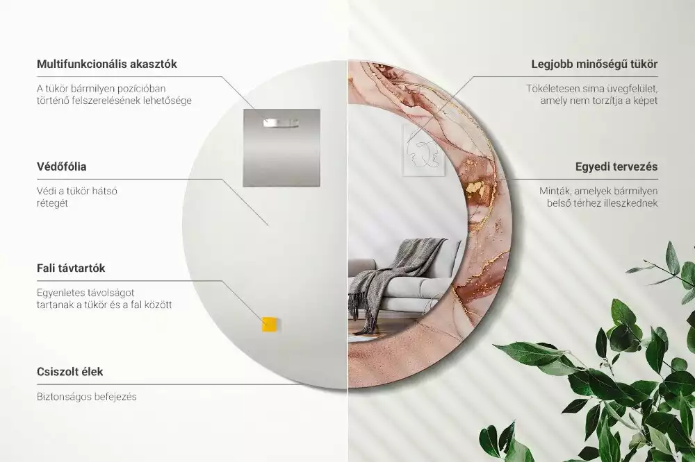 Lustro o okrągłej ramce z drukowanym motywem abstrakcyjnego płynu