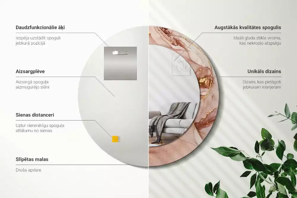 Lustro o okrągłej ramce z drukowanym motywem abstrakcyjnego płynu