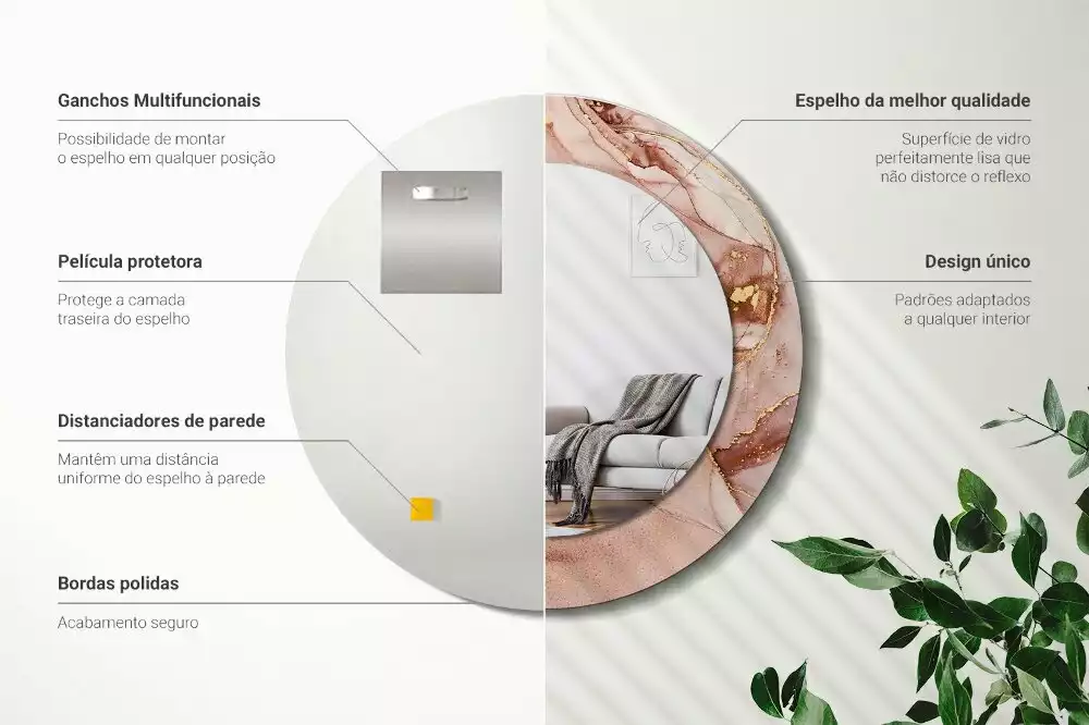 Lustro o okrągłej ramce z drukowanym motywem abstrakcyjnego płynu