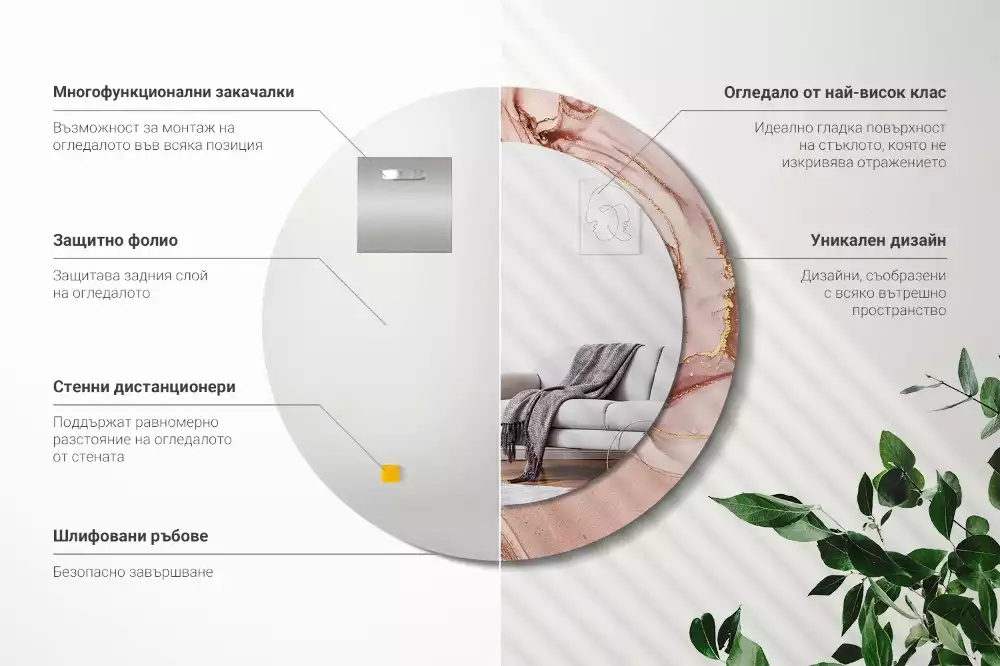 Lustro o okrągłej ramce z drukowanym motywem abstrakcyjnego płynu