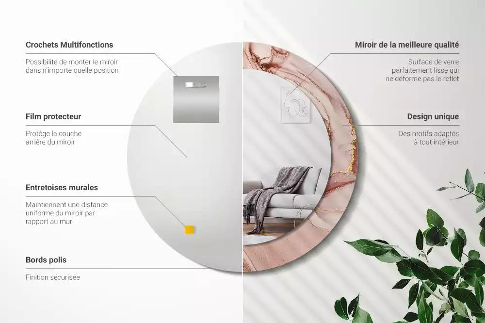 Lustro o okrągłej ramce z drukowanym motywem abstrakcyjnego płynu