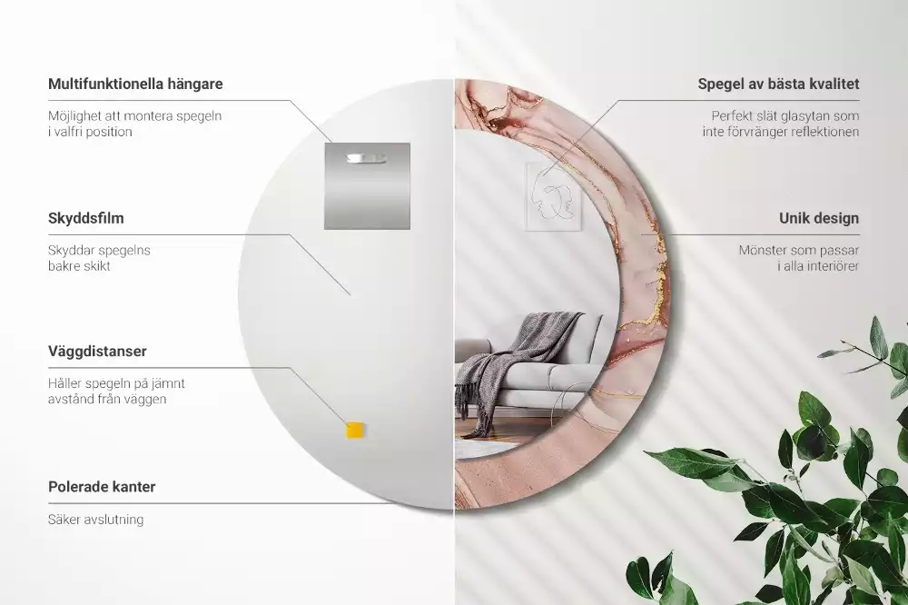 Lustro o okrągłej ramce z drukowanym motywem abstrakcyjnego płynu