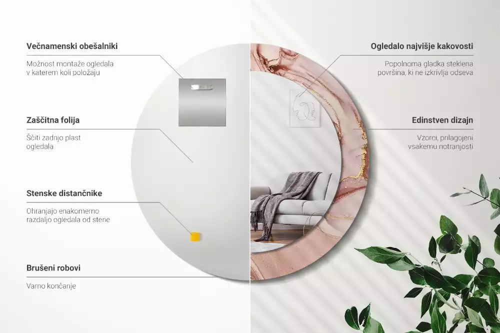 Lustro o okrągłej ramce z drukowanym motywem abstrakcyjnego płynu