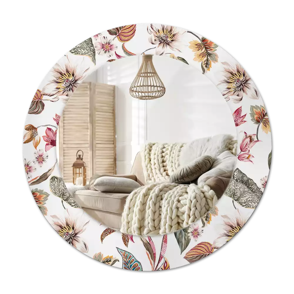 Lustro z ramą z nadrukiem w stylu vintage z motywem kwiatowym w kształcie okręgu